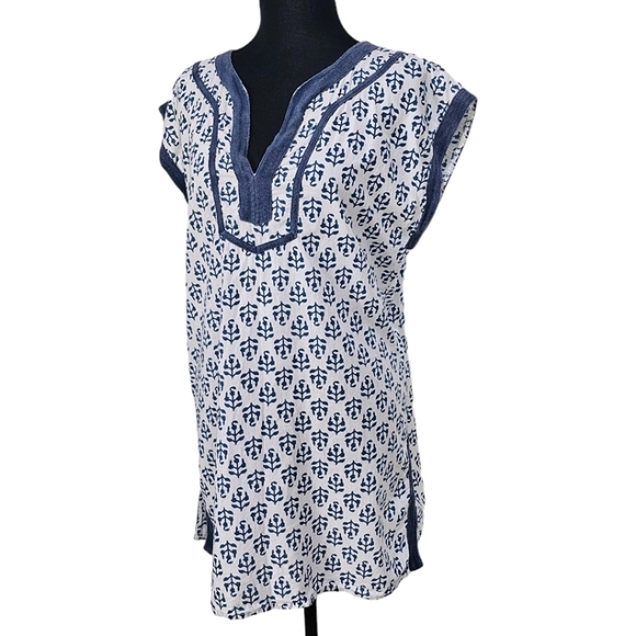 Madison Mathews Women Tunic Medium White V-Neck Beachy Vacation Cover Up Light - Picture 3 of 14